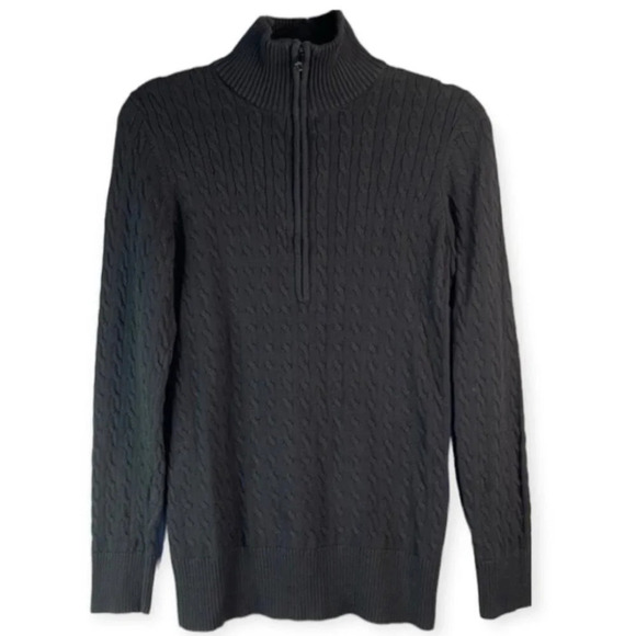 VINTAGE Polo Jeans Company Black Cable Knit Zip Sweater Long Sleeve Preppy M - Picture 2 of 10